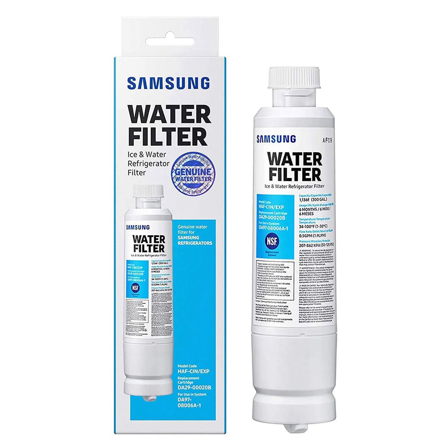 Samsung DA29-00020B Refrigerator Water Filter, Carbon Block, Contaminant Reduction, Fresh Water & Ice, Easy Install
