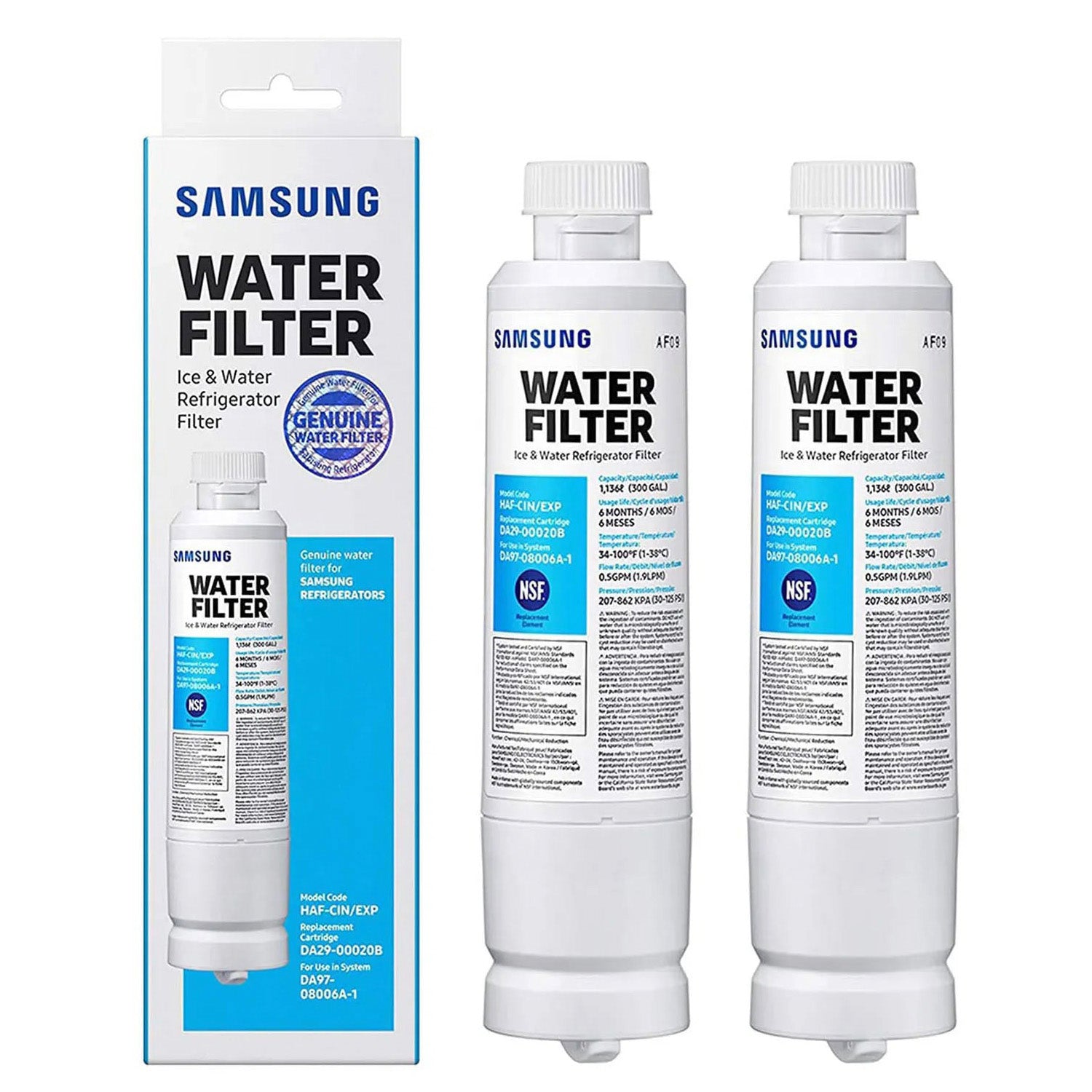 Samsung DA29-00020B Refrigerator Water Filter, Carbon Block, Contaminant Reduction, Fresh Water & Ice, Easy Install