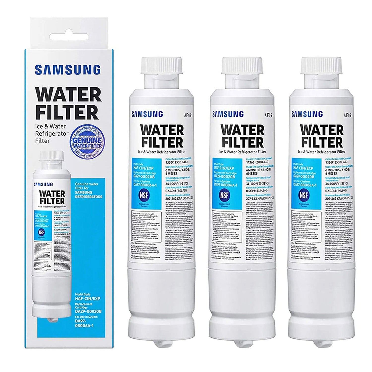 Samsung DA29-00020B Refrigerator Water Filter, Carbon Block, Contaminant Reduction, Fresh Water & Ice, Easy Install