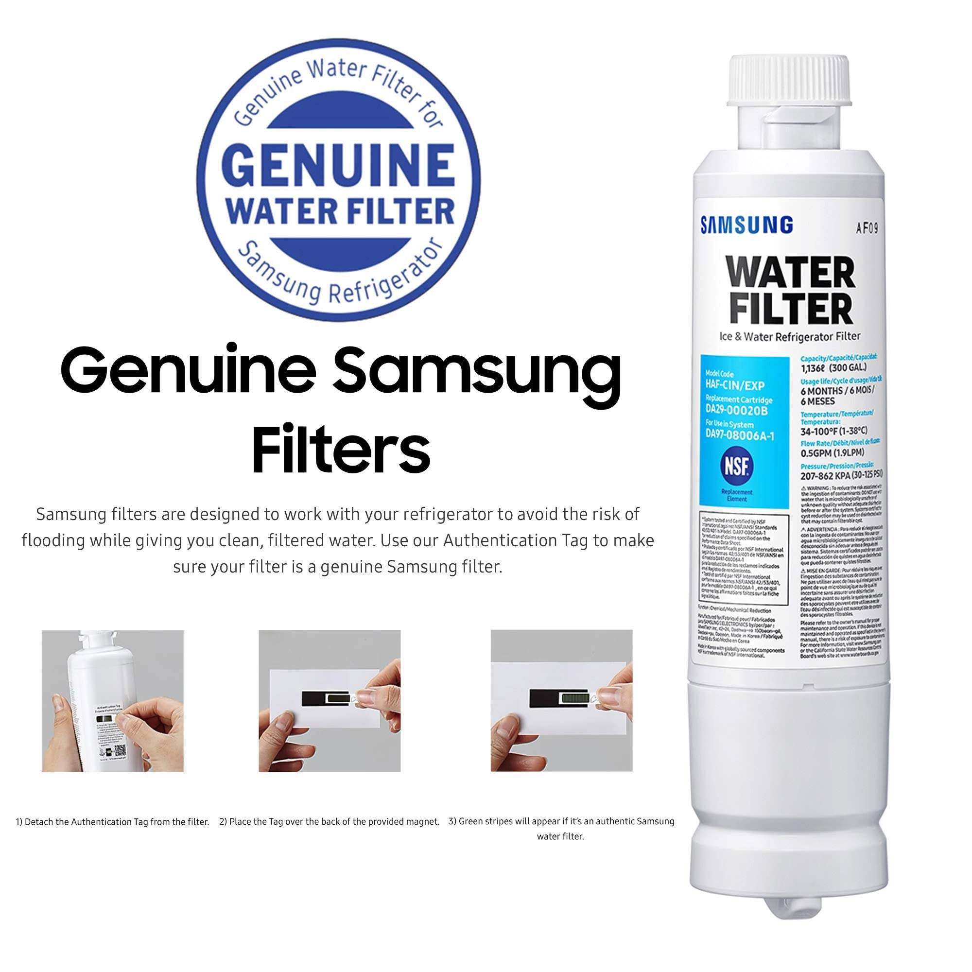 Samsung DA29-00020B Refrigerator Water Filter, Carbon Block, Contaminant Reduction, Fresh Water & Ice, Easy Install