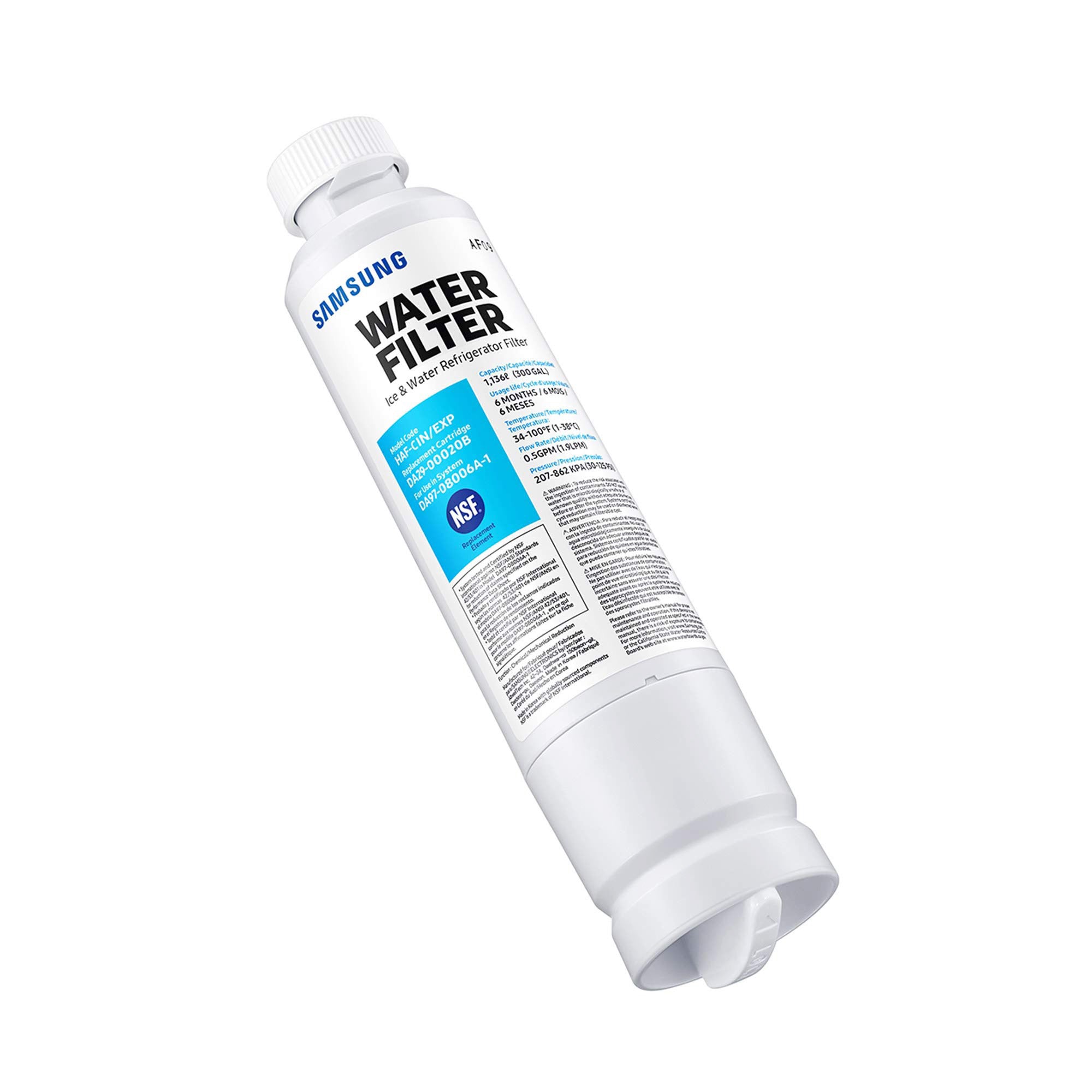Samsung DA29-00020B Refrigerator Water Filter, Carbon Block, Contaminant Reduction, Fresh Water & Ice, Easy Install