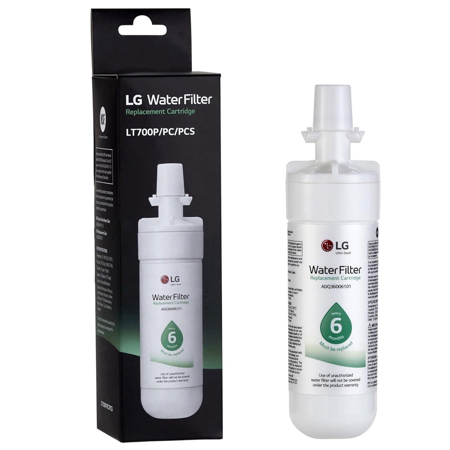 LG LT700P Replacement Refrigerator Water Filter, ADQ36006101, ADQ36006113, ADQ75795103, or AGF80300702 , White
