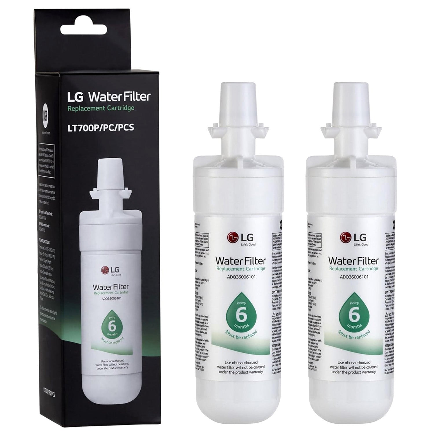 LG LT700P Replacement Refrigerator Water Filter, ADQ36006101, ADQ36006113, ADQ75795103, or AGF80300702 , White