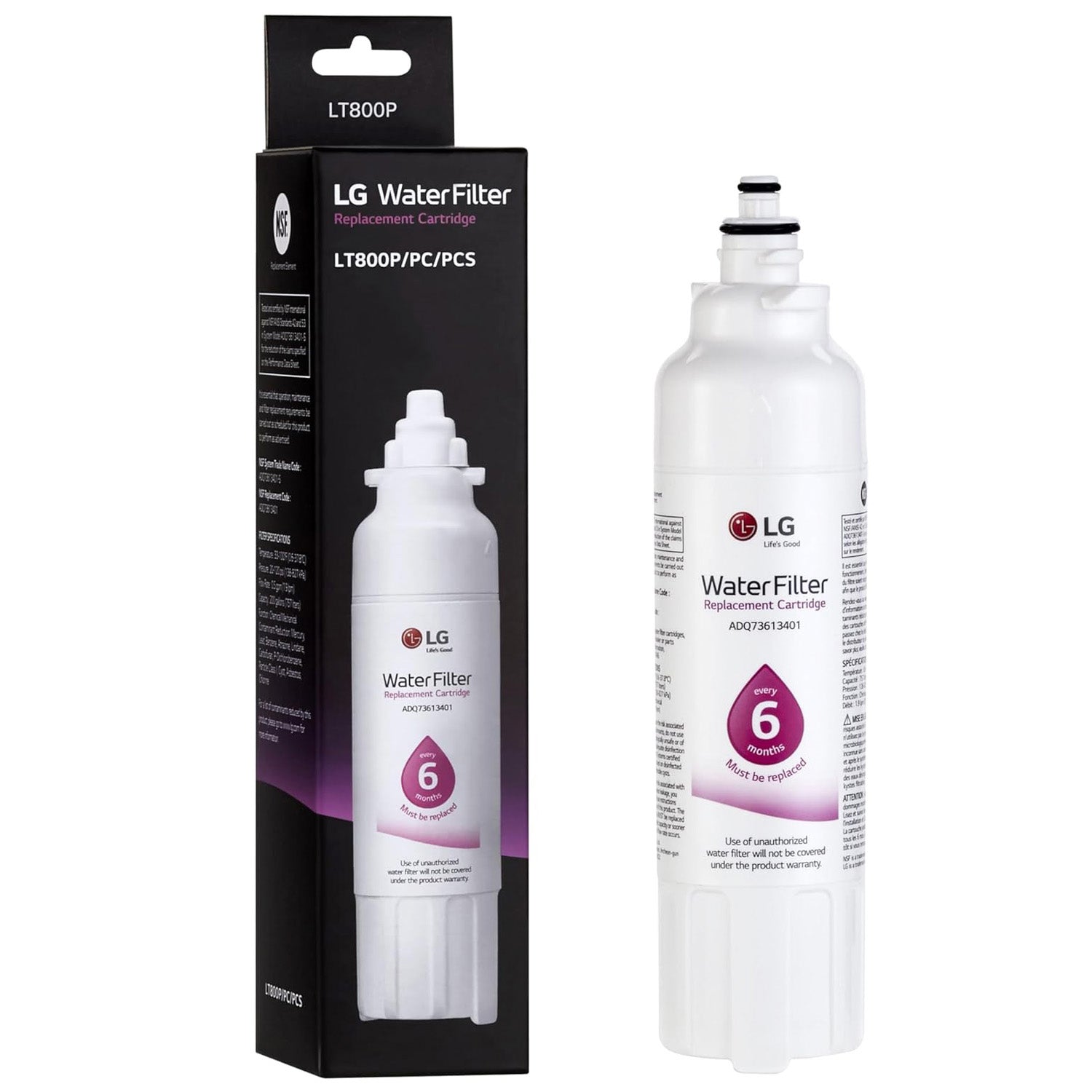 LG LT800P Replacement Refrigerator Water Filter, ADQ73613401, ADQ73613408, or ADQ75795104, White