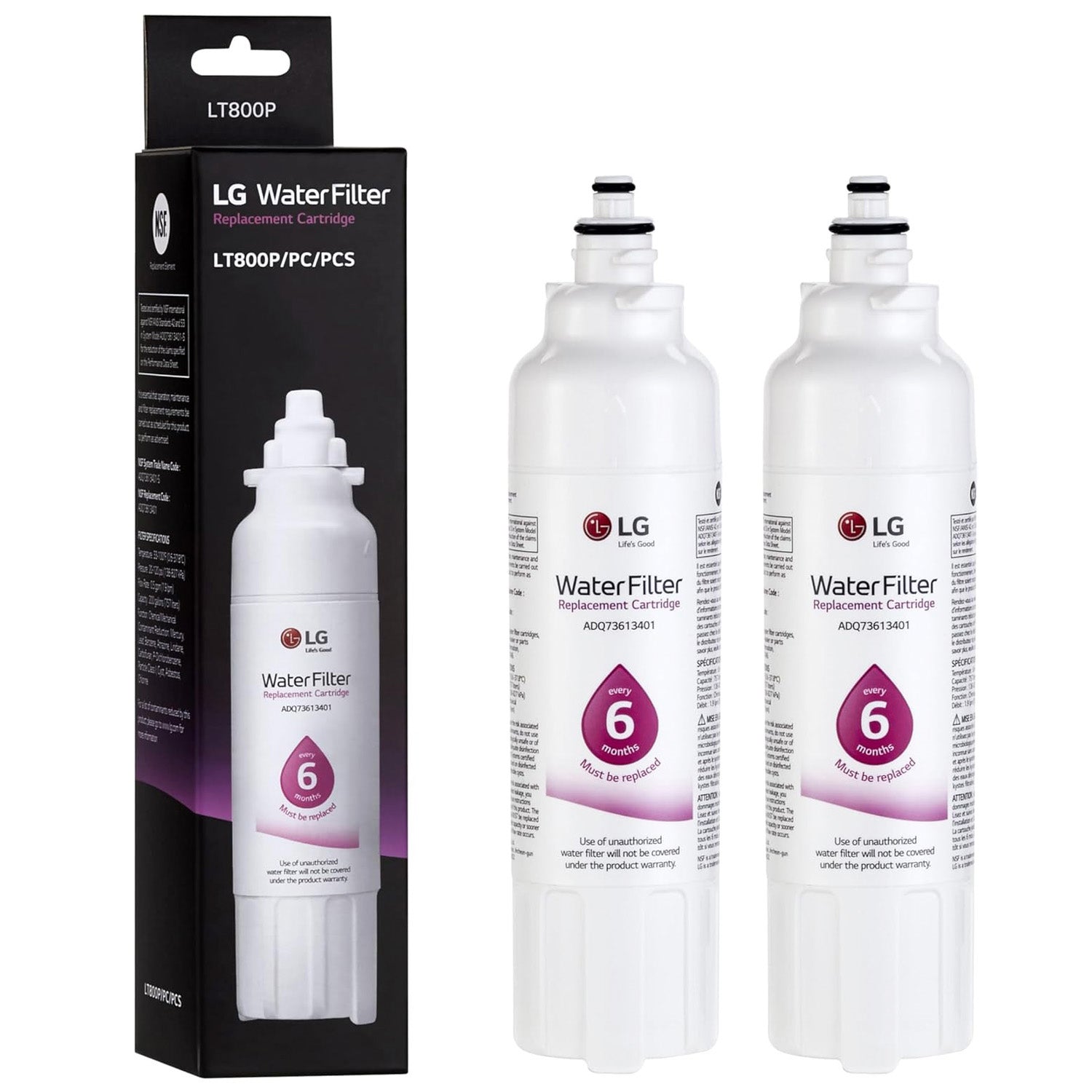 LG LT800P Replacement Refrigerator Water Filter, ADQ73613401, ADQ73613408, or ADQ75795104, White